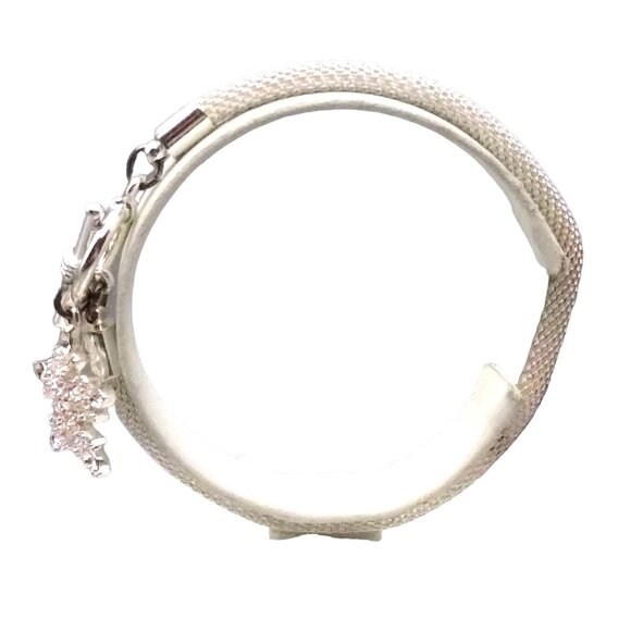 Silver Tone Mesh Bracelet, Snake Chain with Sparkling Crystal Snowflake Charm - Picture 3 of 5